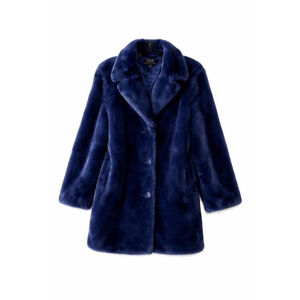 Dennis Basso Faux Fur Coat Blue Plush Jacket Size L Luxury Winter Coat